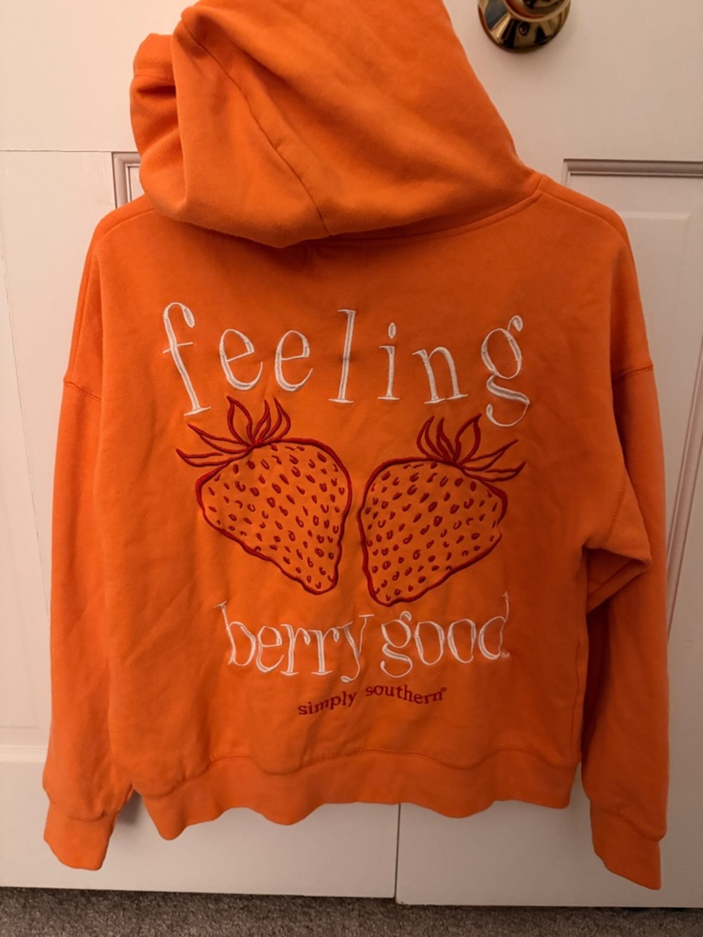 Simply Southern Orange "Feeling Berry Good" Hoodie with Strawberry Graphic
